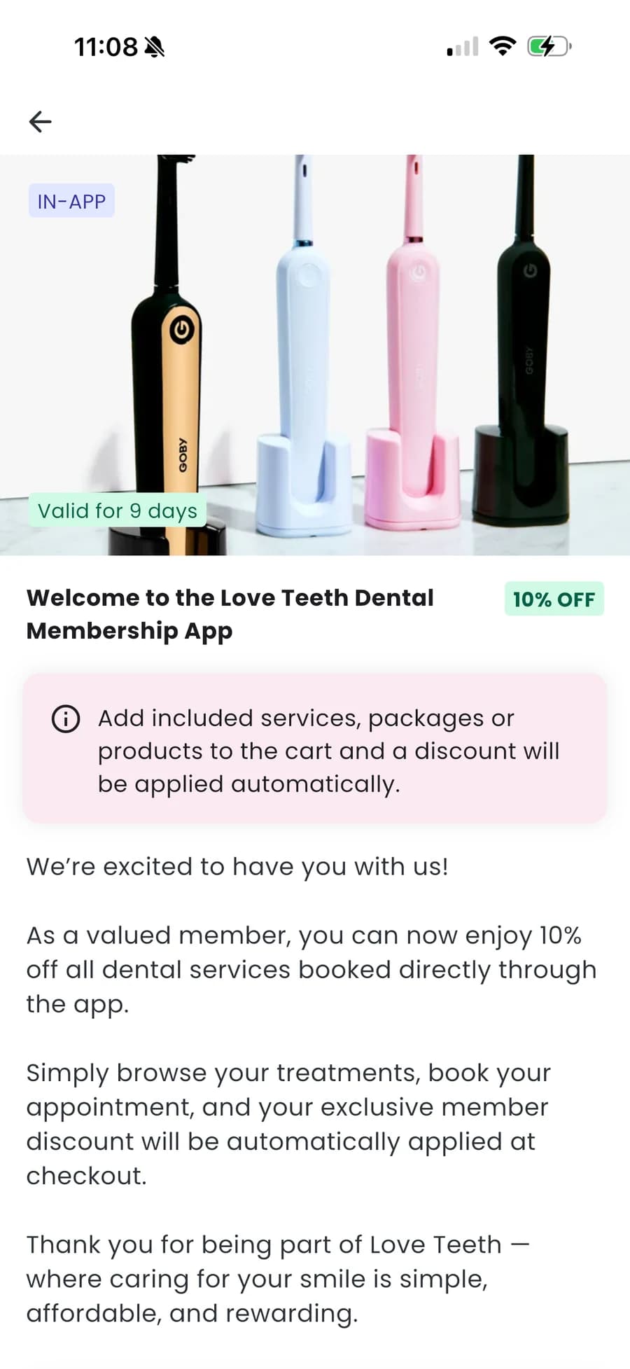 In-app dental membership offer in PatientPerfect