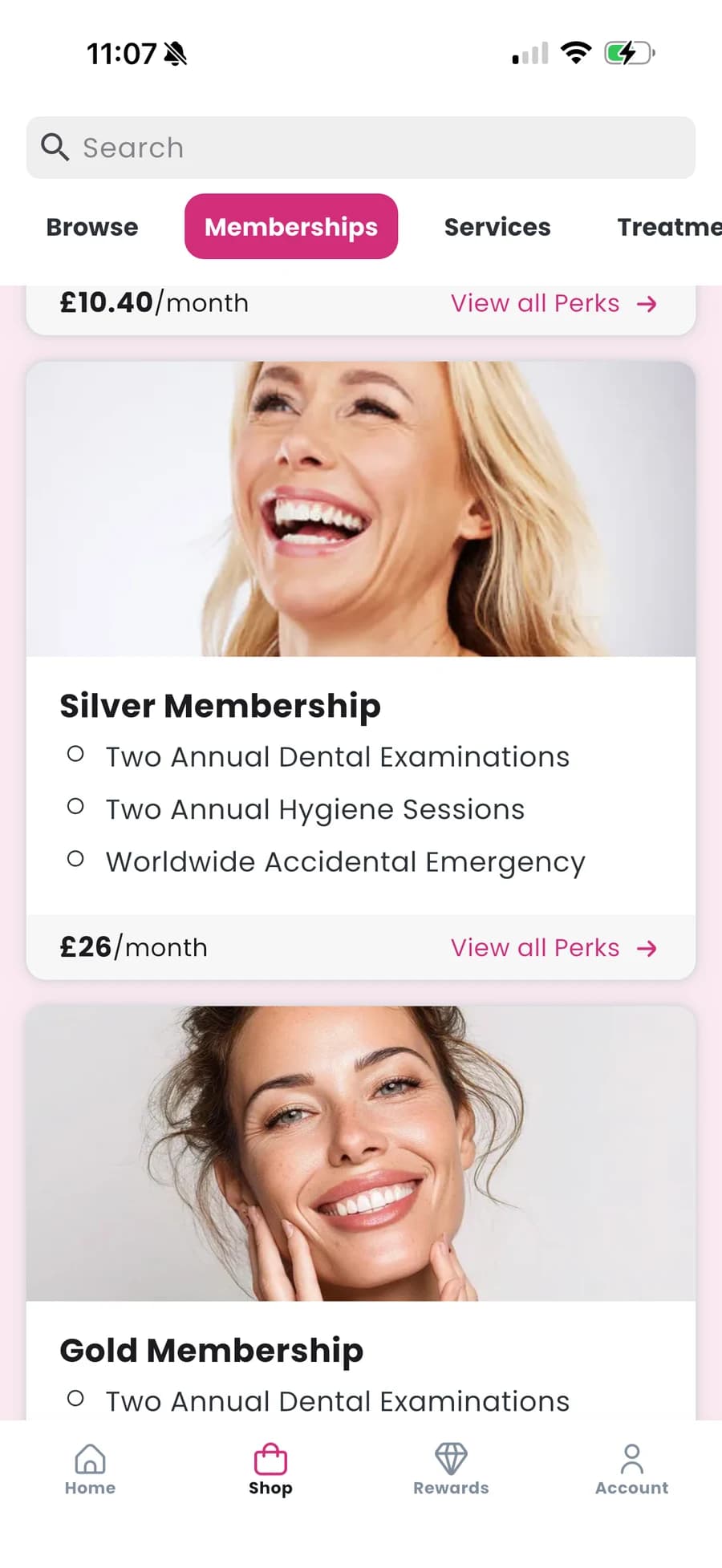 PatientPerfect dental memberships screen