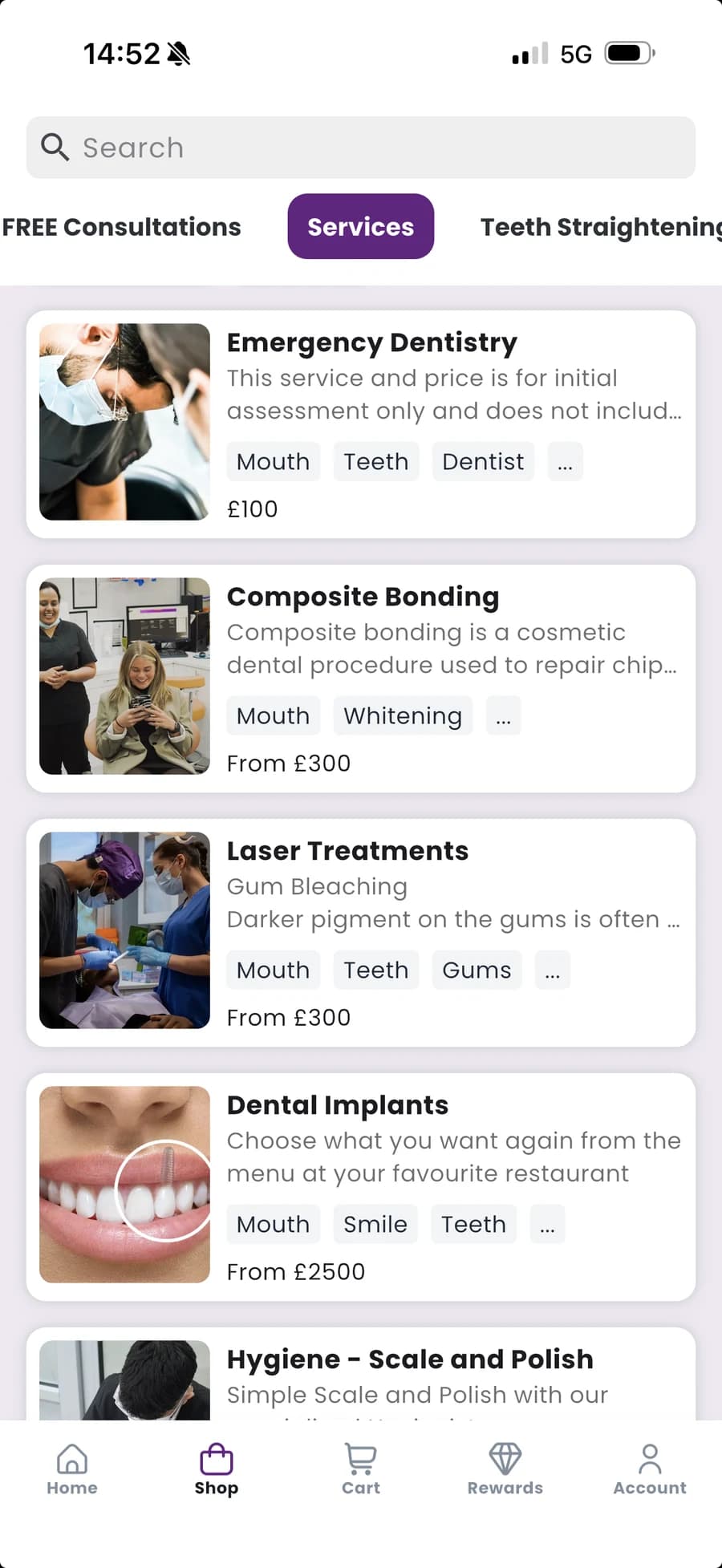 PatientPerfect dental treatment catalogue